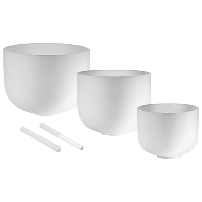 432 Hz Crystal Singing Bowls 8” F4, 10” D4, 12” C4 - Pure Harmony Set