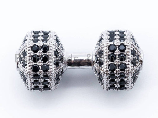 Black CZ Micro Pave 26x11mm Dumbbell Beads for Necklace Bracelet, Cubic Zirconia weightlifting spacer Beads,Men's Jewelry Finding sku#G220