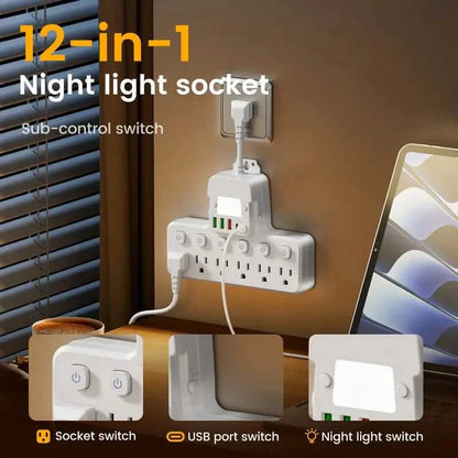 12-in-1 Adjustable Desk Lamp Power Strip – 6 AC Outlets