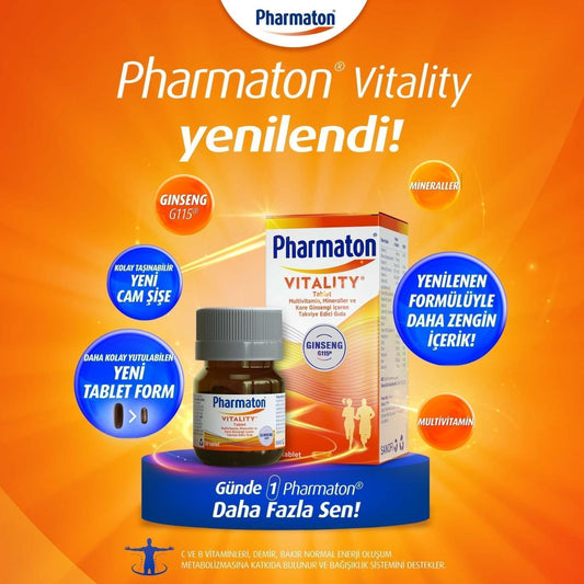 Pharmaton Vitality Multivitamin Supplement for Adults - Boost Energy, Enhance Mental Clarity, and Support Overall Health with Ginseng, Vitamins, and Minerals