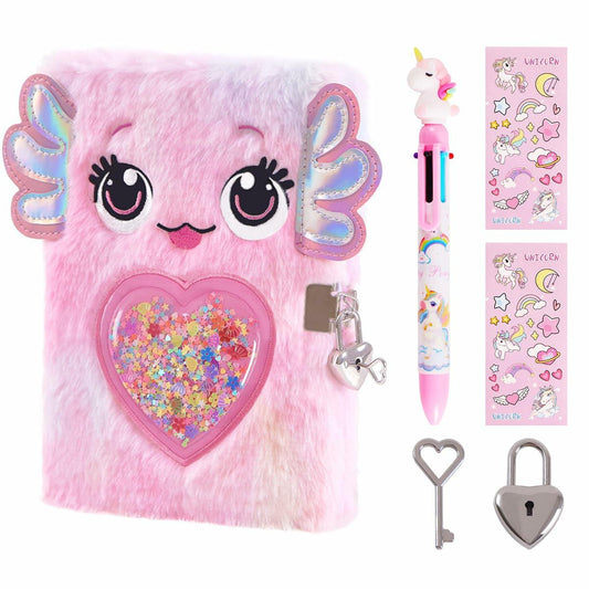 PrinBarBee French Bulldog Diary with Lock Plush 160 Pages Multicolor Pen