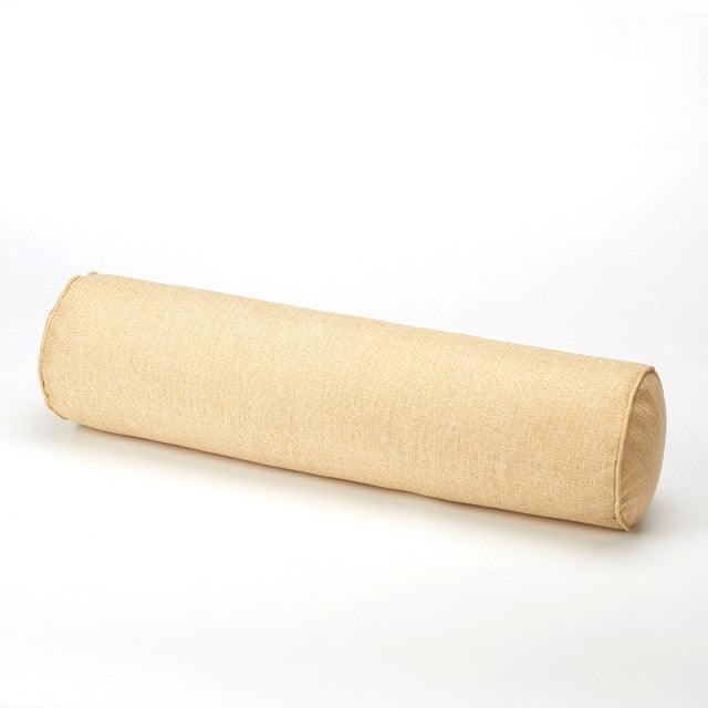 Solid Long Round Maternity Pillow Cotton linen Neck Headrest Body pillow Bed Chair Car Seat Backrest Sleeping Pillow Round Cervical Roll Cylinder Bolster Pillow with Removable Washable Cover, Ergonomically Designed  for Head Neck Spine