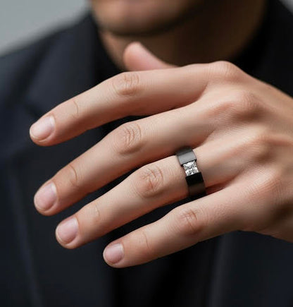 Princess Cut Black Solitaire Ring